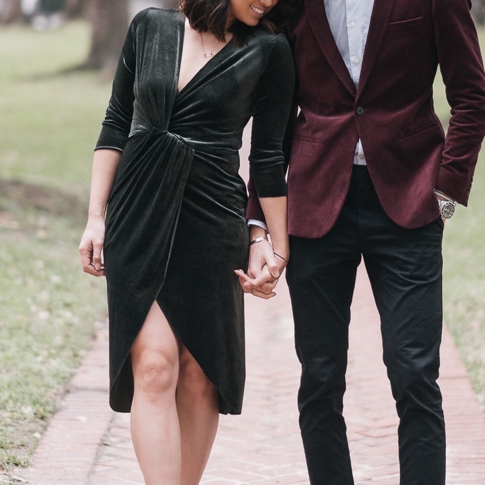 Zara Velvet Emerald Green Tie Front Splice Dress